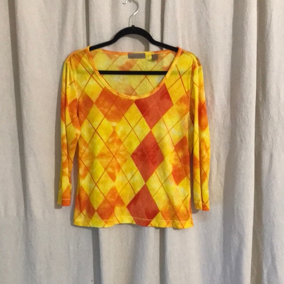 Yellow and orange plaid tee - Picture 1 of 4